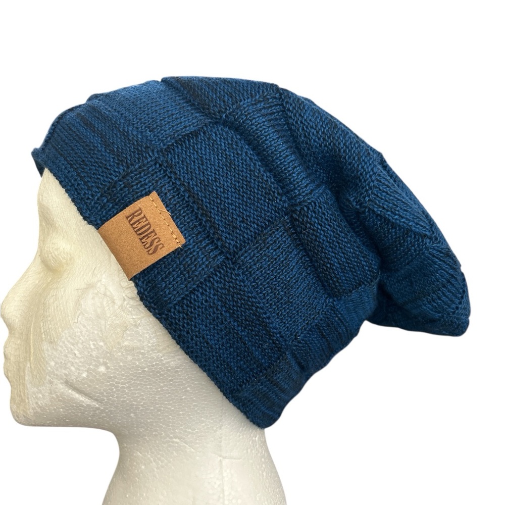 Unisex Redess Blue Knit fur lined Beanie Hat